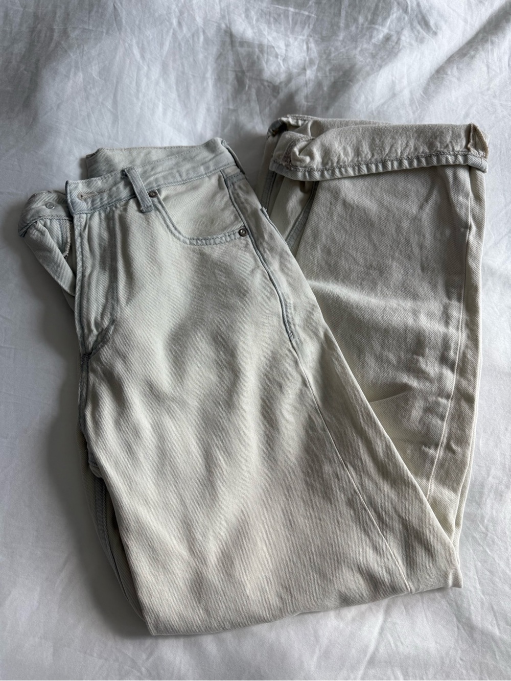 Zara high waisted washed bleach white jean